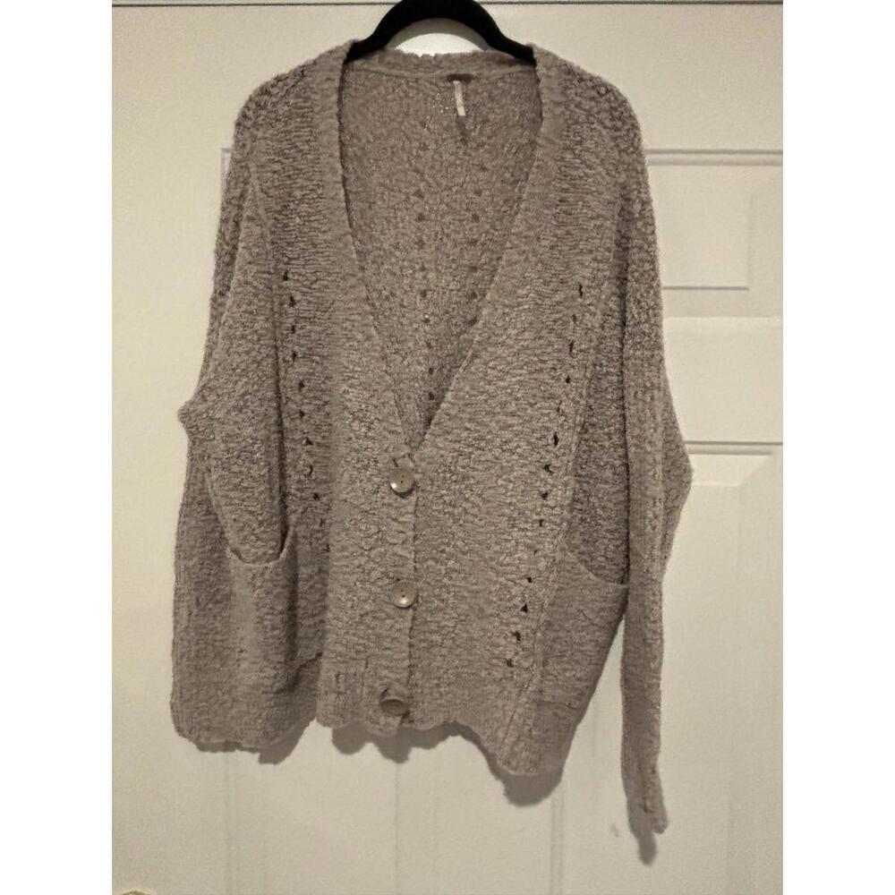 Women's Free People XS‎ boho chunky knit cozy beige cardigan sweater new#1276